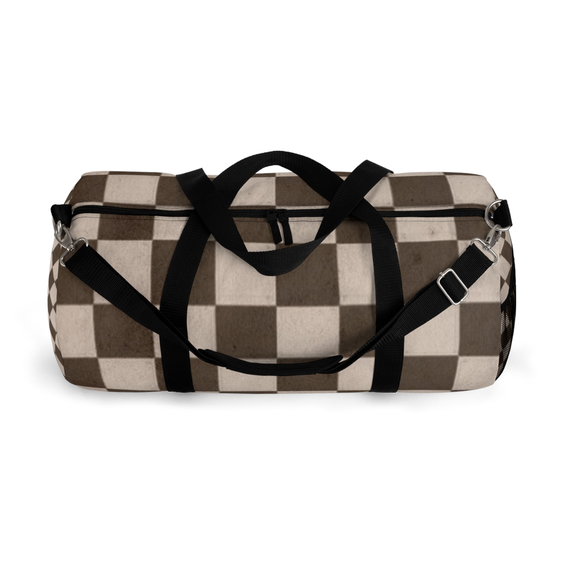 Brownn Checkered Duffel Gym  Bag - COFFEEBRE