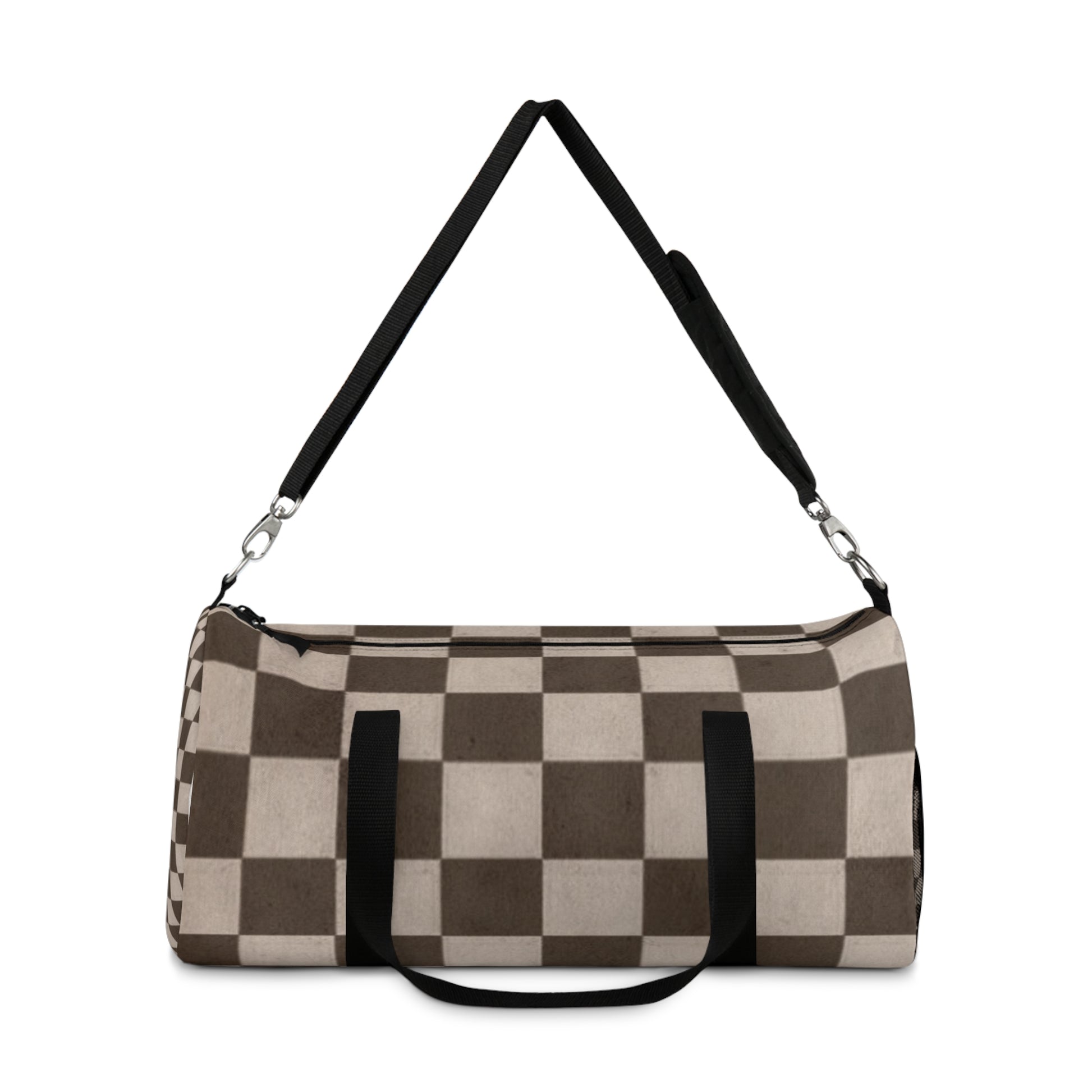 Brownn Checkered Duffel Gym  Bag - COFFEEBRE