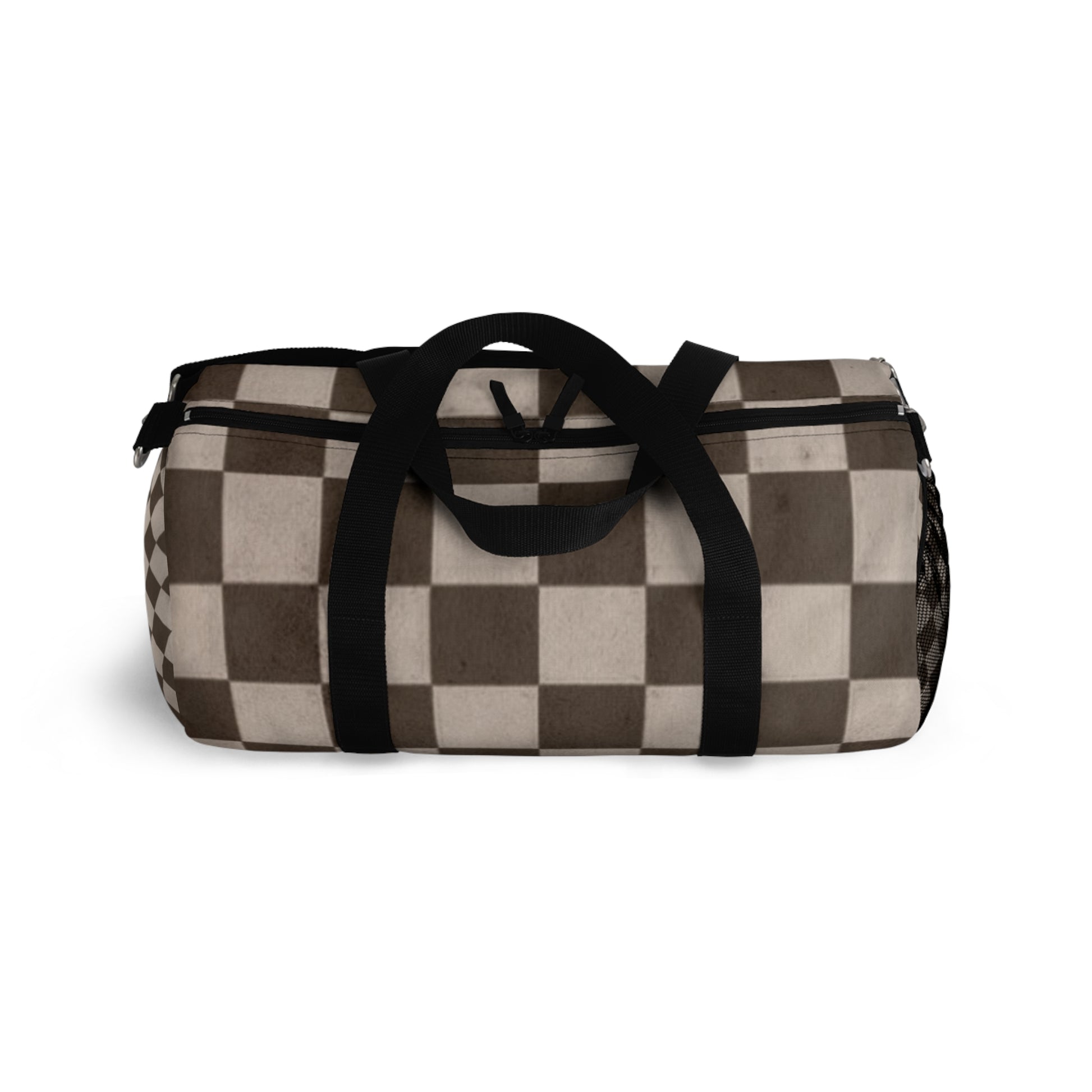 Brownn Checkered Duffel Gym  Bag - COFFEEBRE