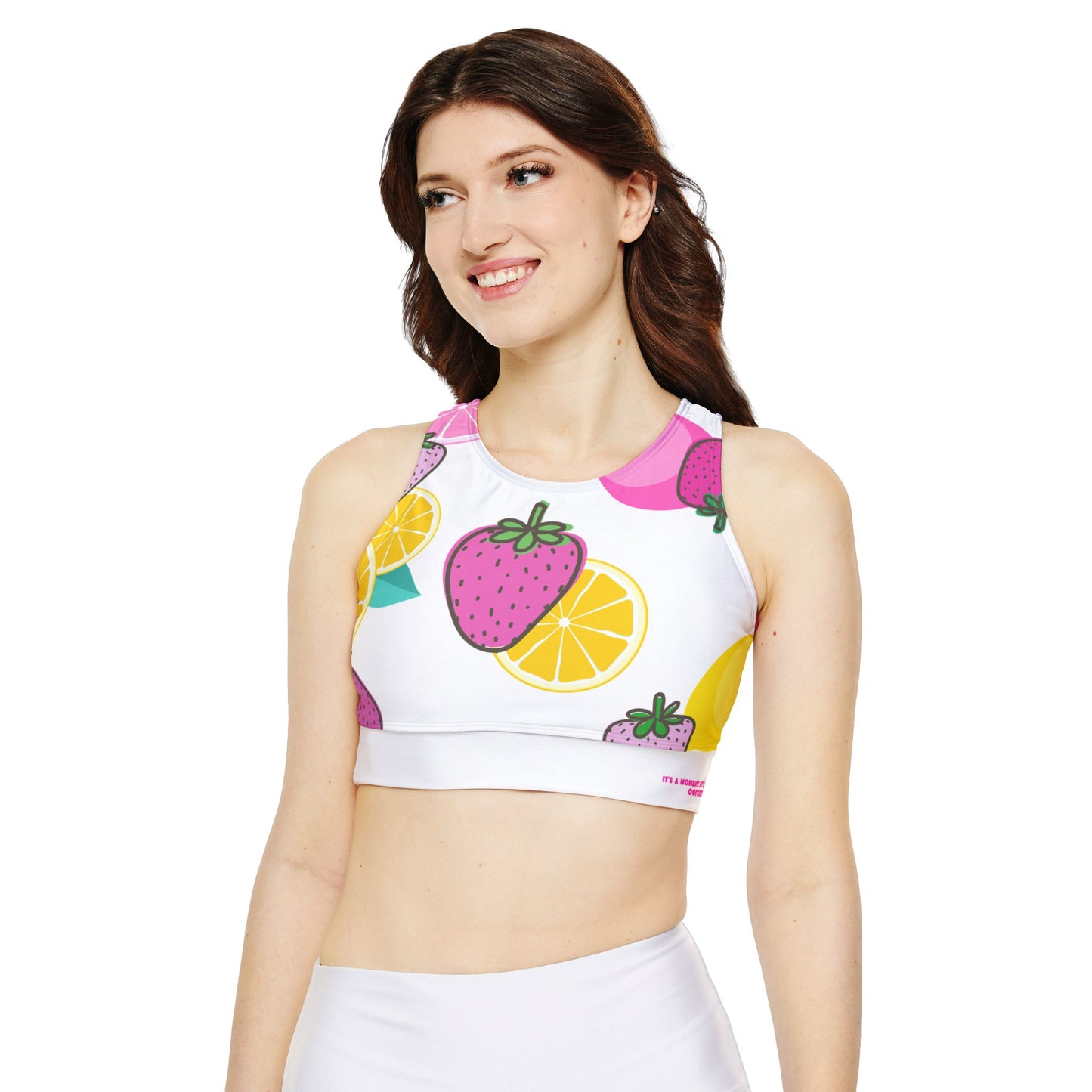 Pink Strawberries Lemon Sports Bra - COFFEEBRE