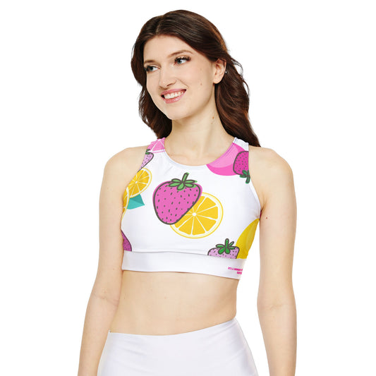 Pink Strawberries Lemon Sports Bra - COFFEEBRE