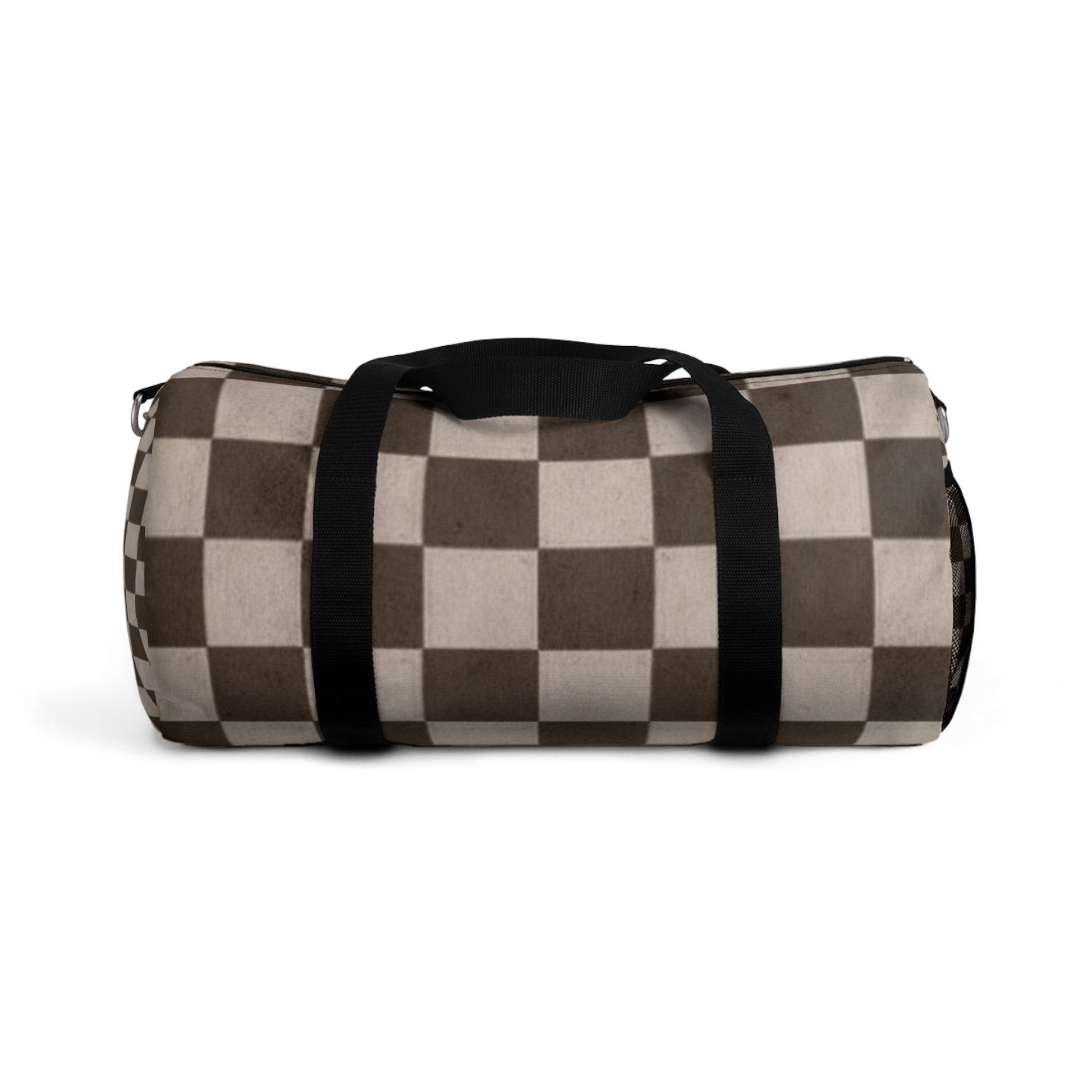 Brownn Checkered Duffel Gym  Bag - COFFEEBRE