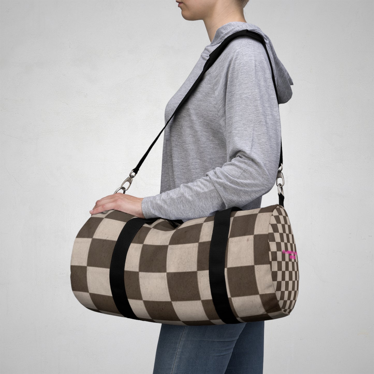 Brownn Checkered Duffel Gym  Bag - COFFEEBRE