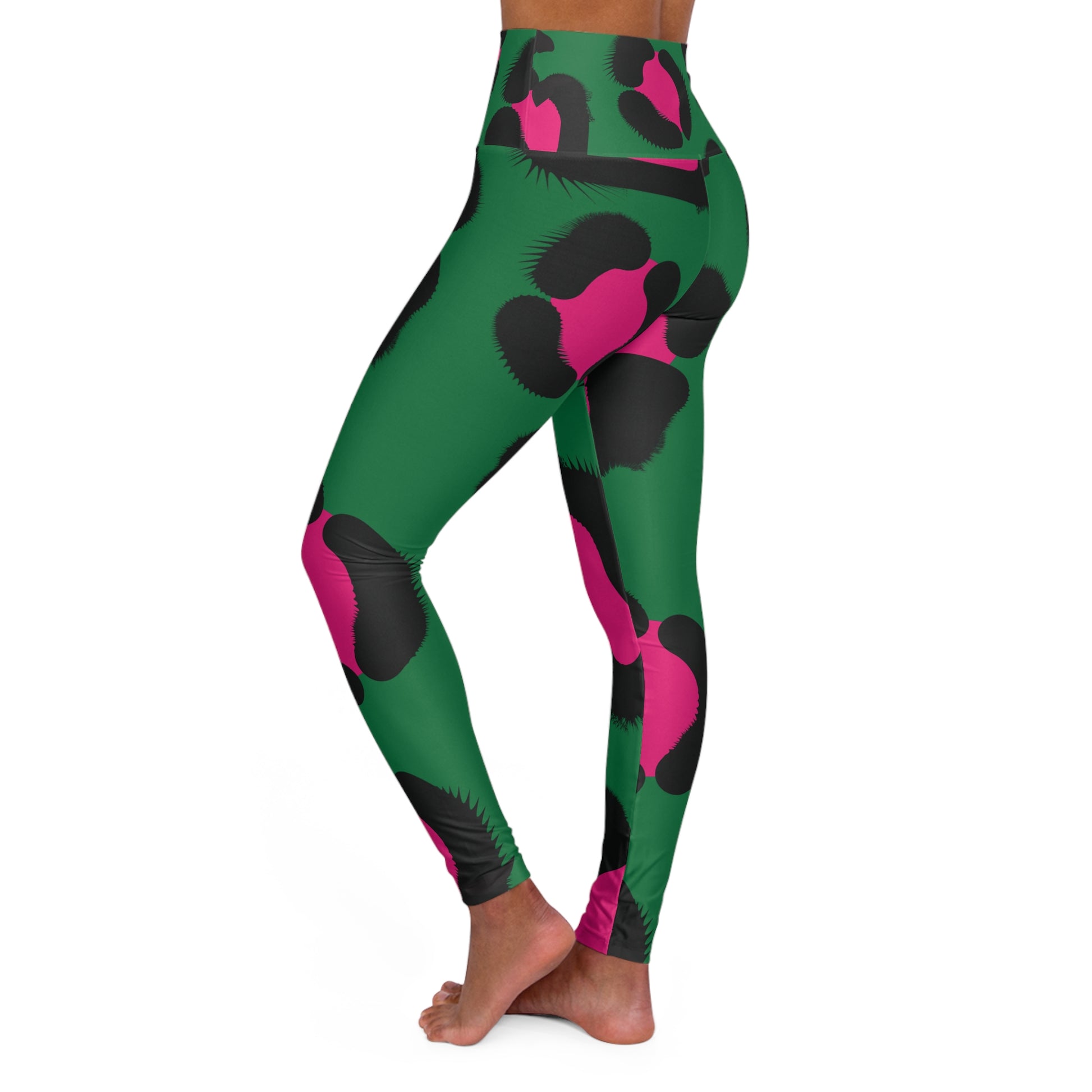 Green Animal Print High Waisted Yoga Leggings - COFFEEBRE