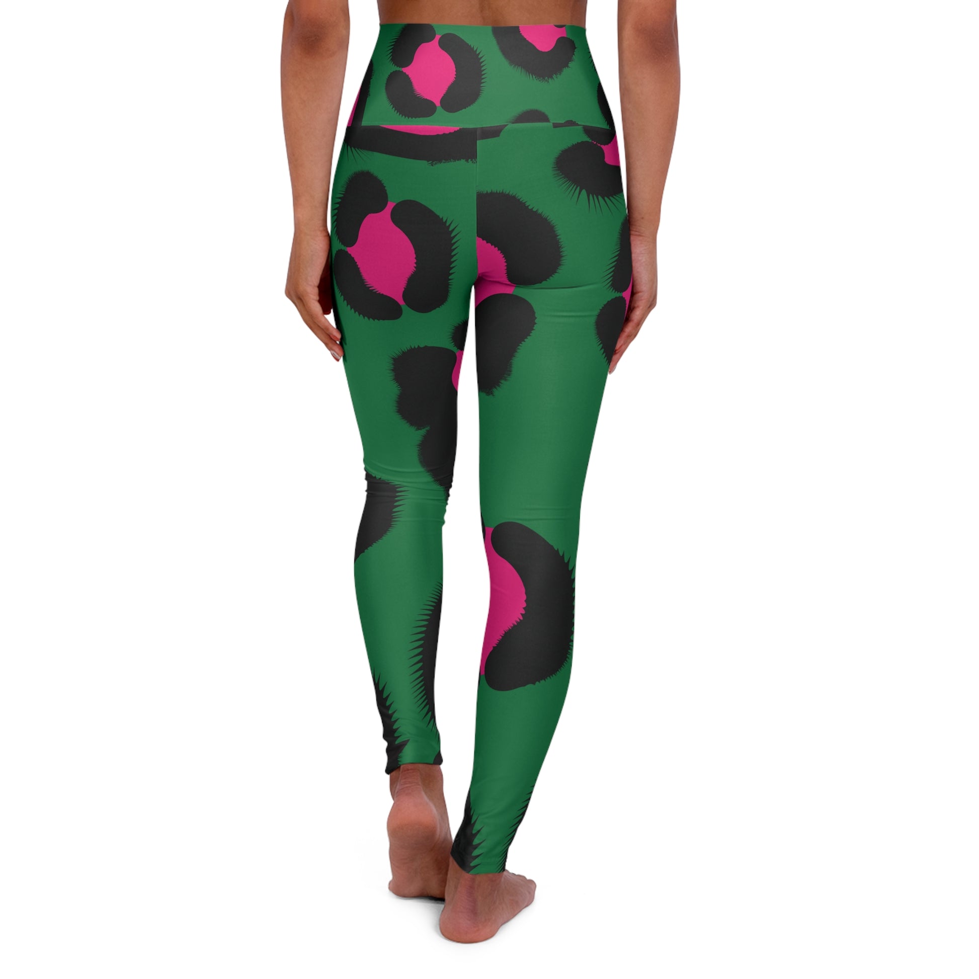 Green Animal Print High Waisted Yoga Leggings - COFFEEBRE