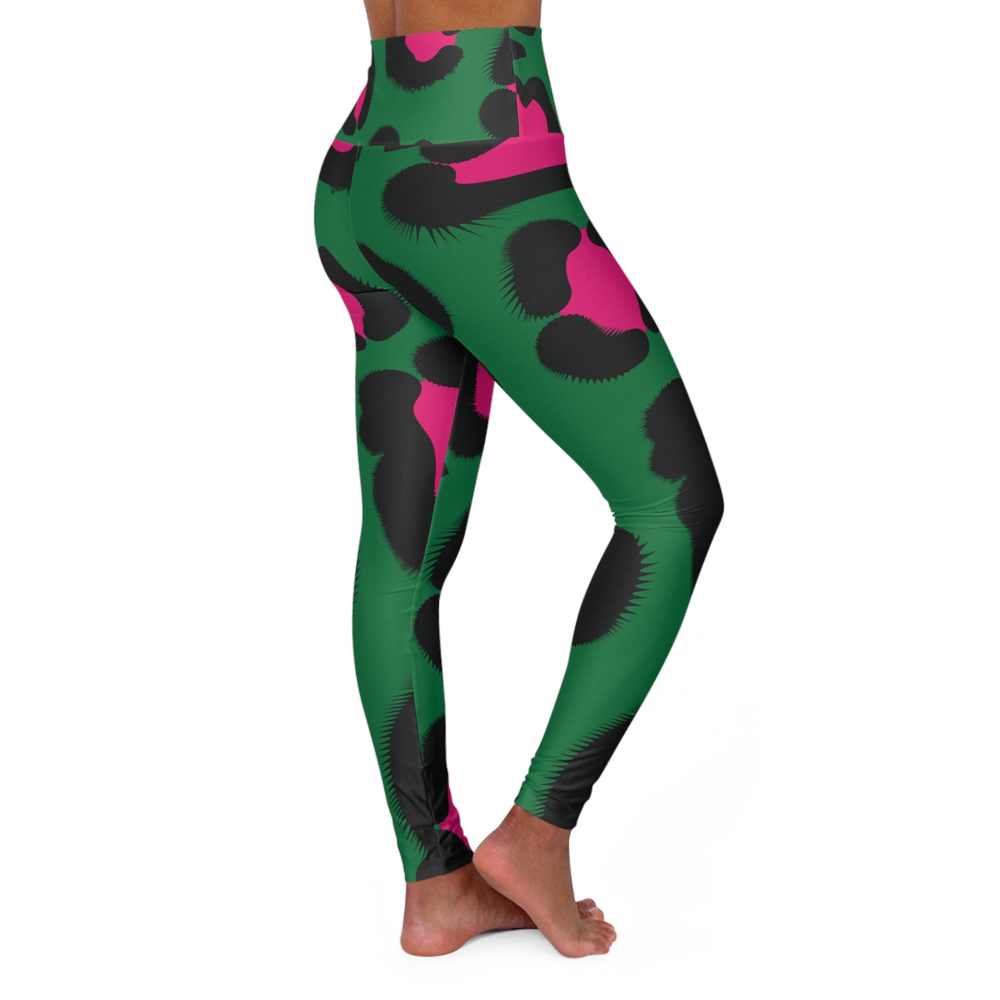 Green Animal Print High Waisted Yoga Leggings - COFFEEBRE