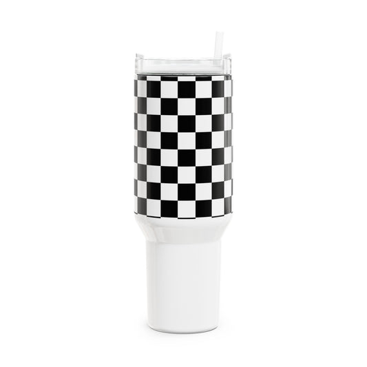 White Checkered Gym Tumbler -COFFEEBRE