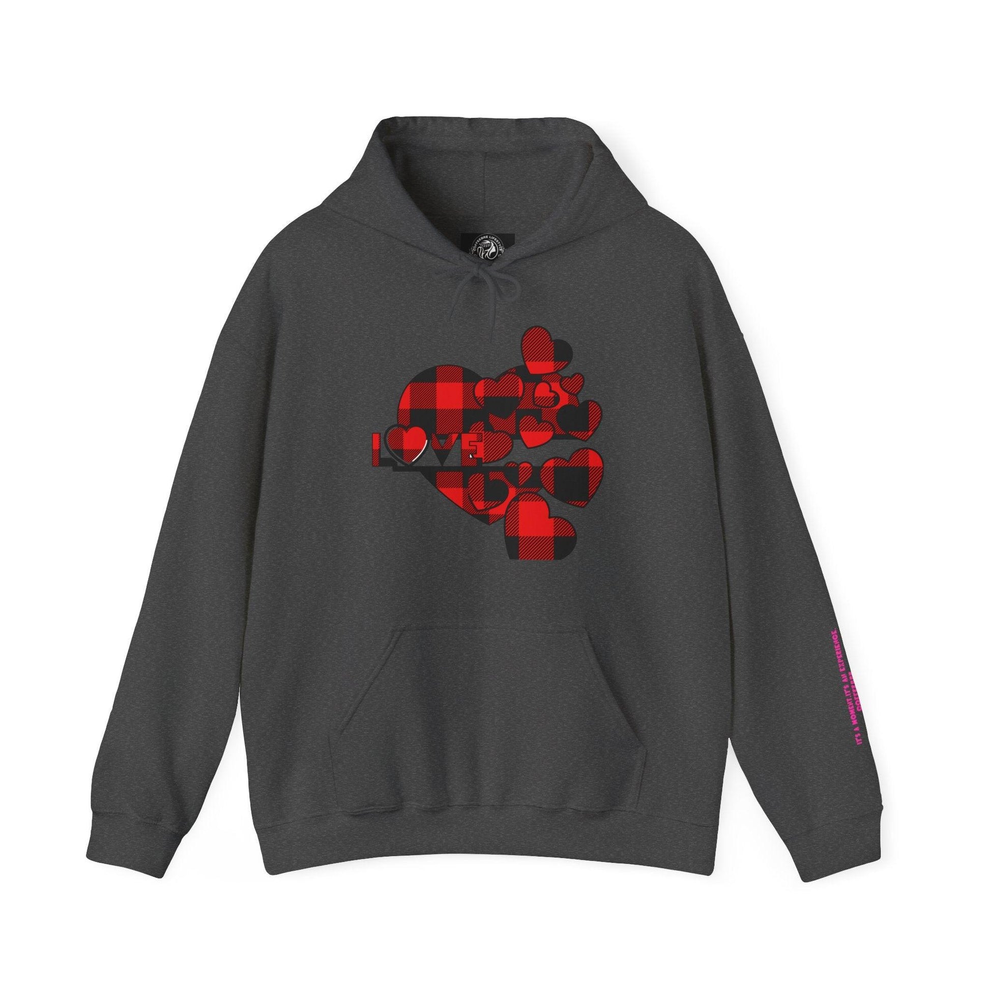 Checkered Heart Hooded Sweatshirt - COFFEEBRE