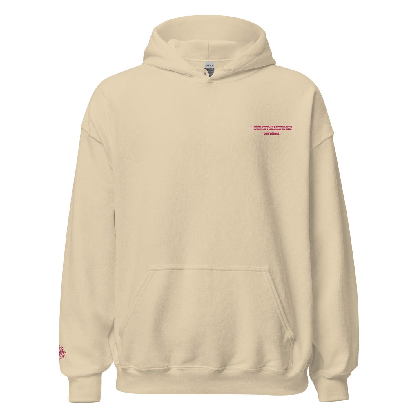 Embroidered Text Print Unisex Hoodie - COFFEEBRE