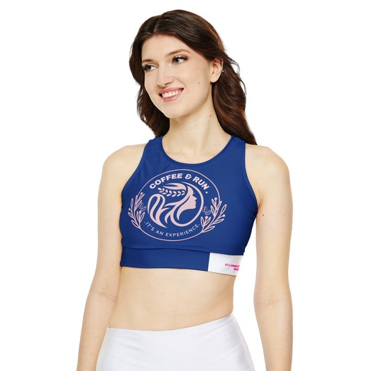 Fully Lined, Navy Blue Coffee Run Padded Sports Bra - COFFEEBRE
