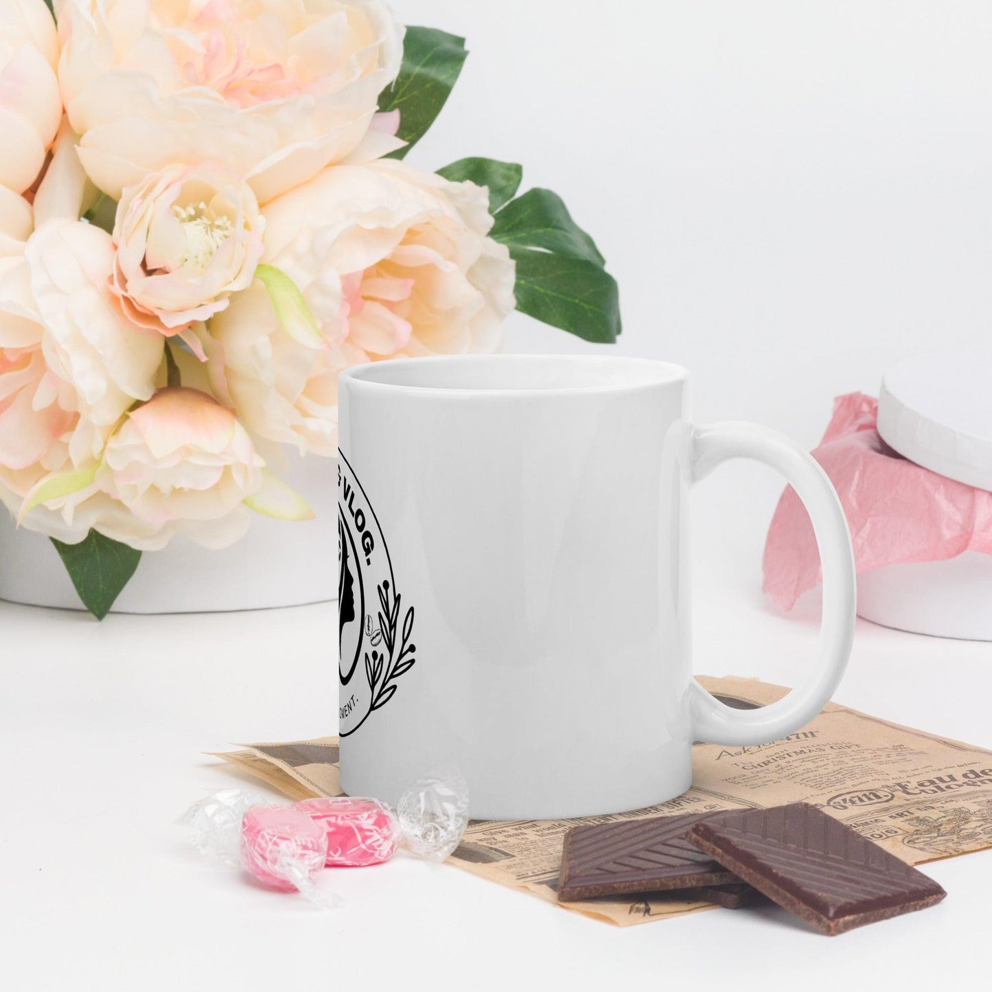 Minimalist White Coffee and Vlog Glossy Mug Gift - COFFEEBRE