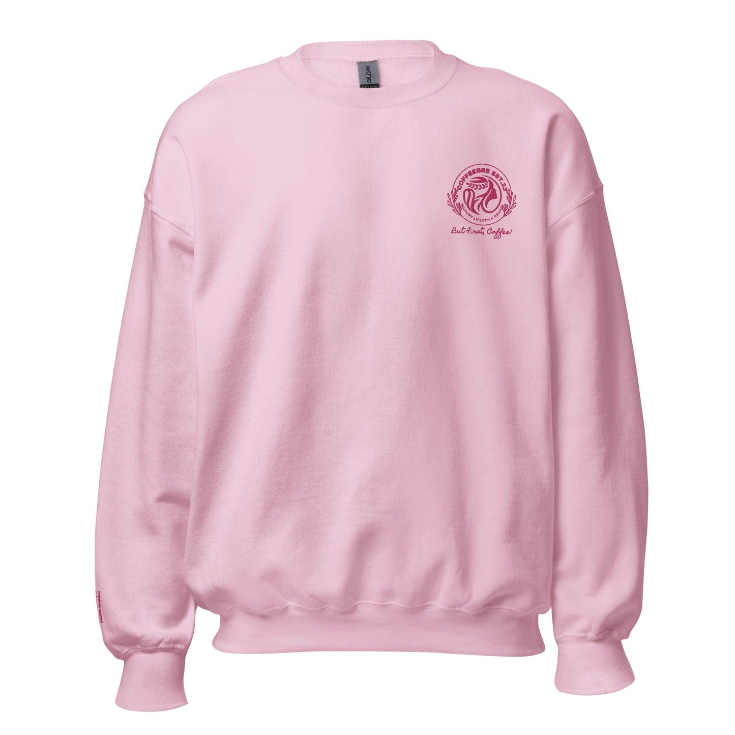 Pink Embroidered Unisex Crew Neck Sweatshirt - COFFEEBRE