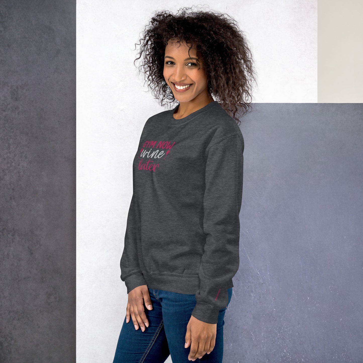 Gym Now Wine Later Embroidered Sweatshirt - COFFEEBRE