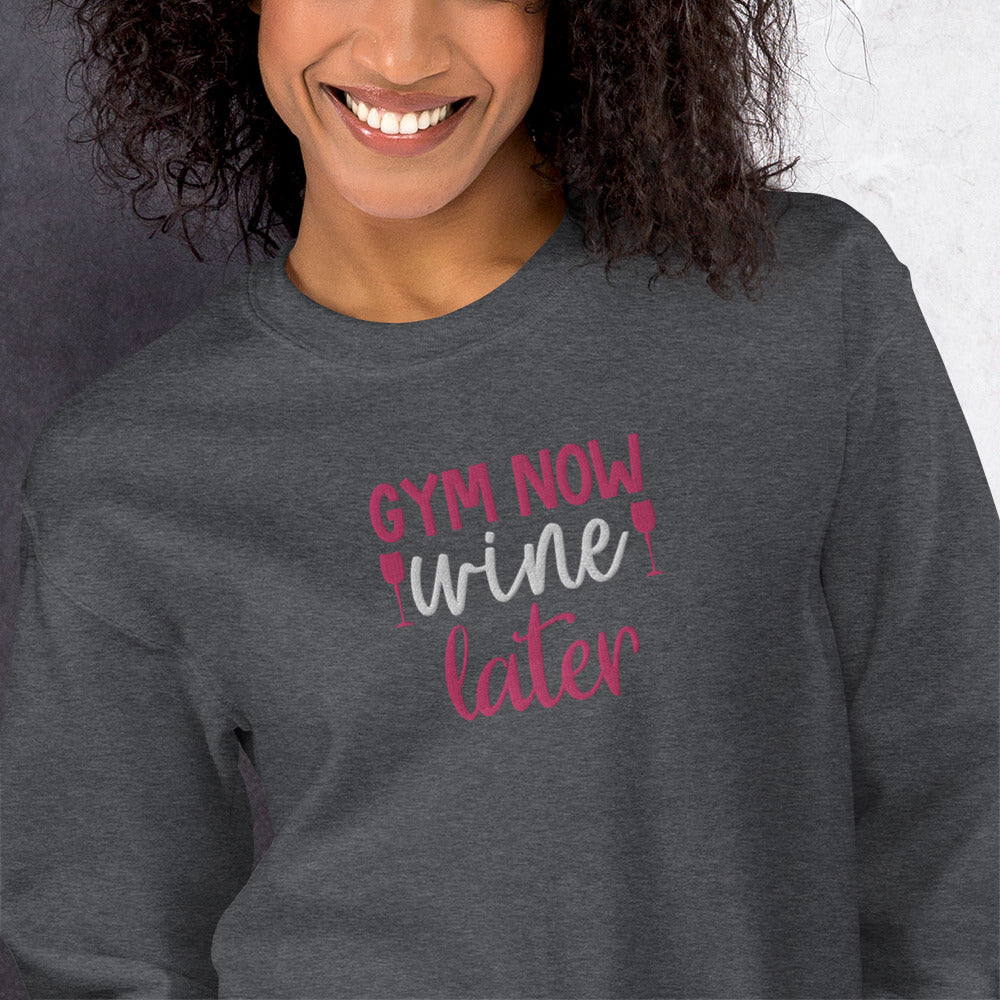 Gym Now Wine Later Embroidered Sweatshirt - COFFEEBRE