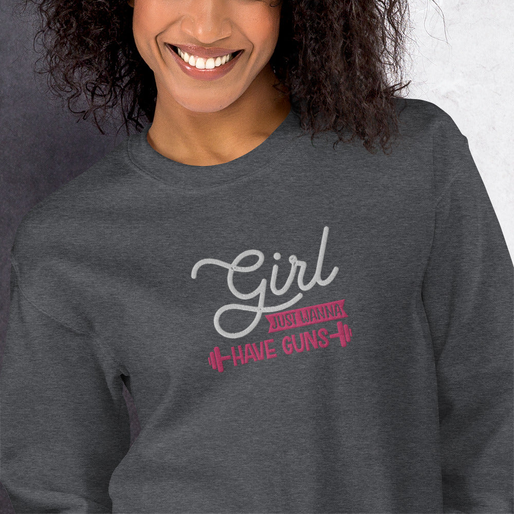 Girls Just Wanna Embroidered Fitness  Sweatshirt - COFFEEBRE