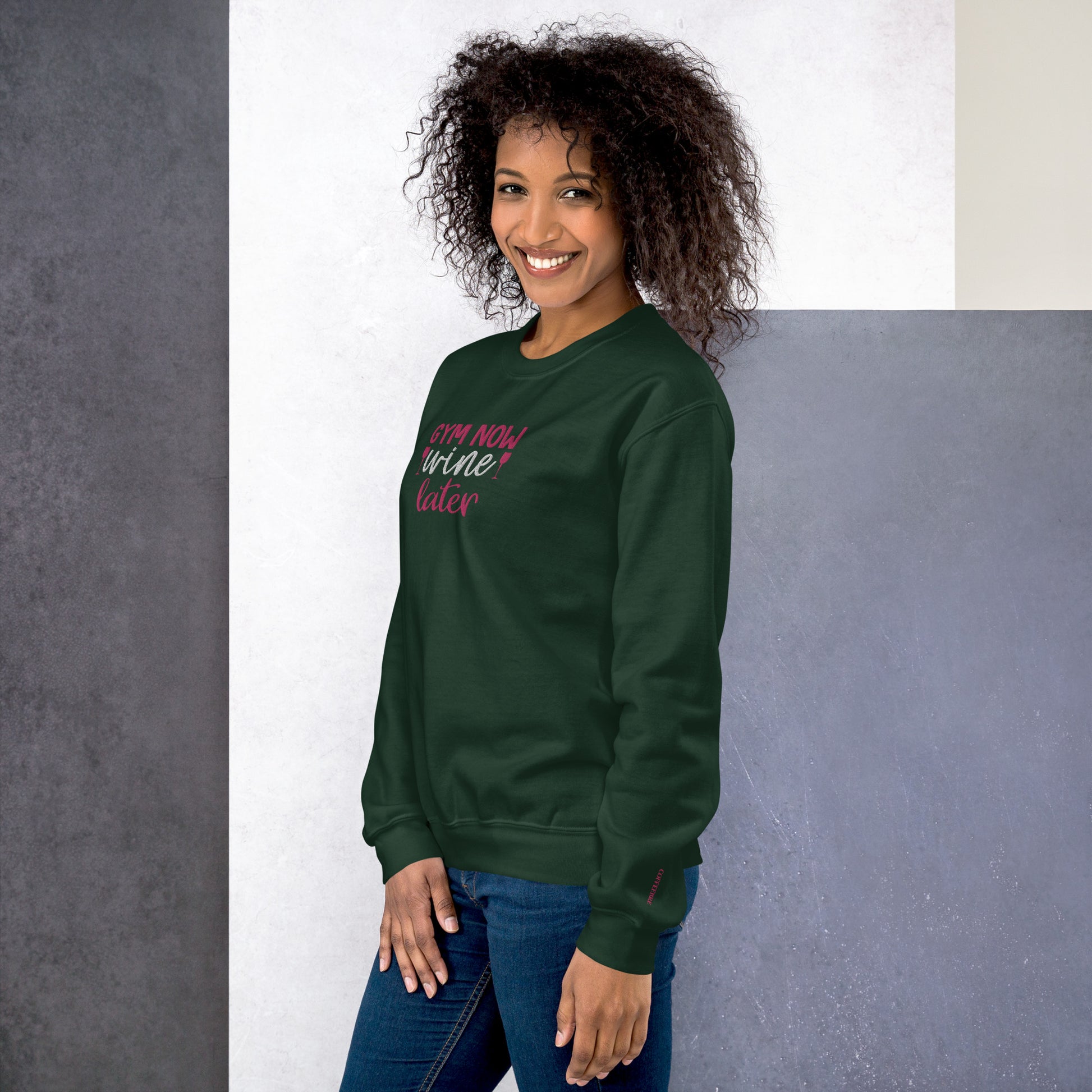 Gym Now Wine Later Embroidered Sweatshirt - COFFEEBRE