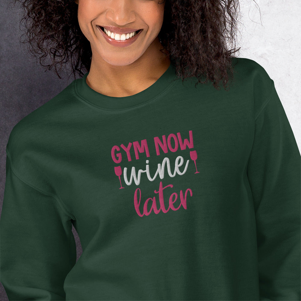 Gym Now Wine Later Embroidered Sweatshirt - COFFEEBRE