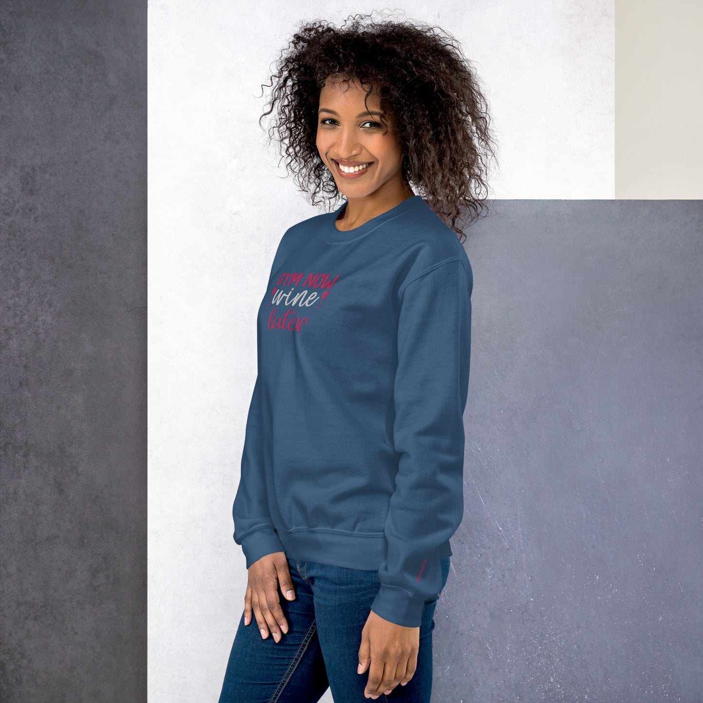 Gym Now Wine Later Embroidered Sweatshirt - COFFEEBRE