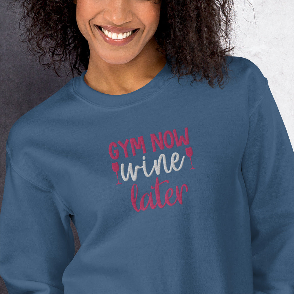 Gym Now Wine Later Embroidered Sweatshirt - COFFEEBRE