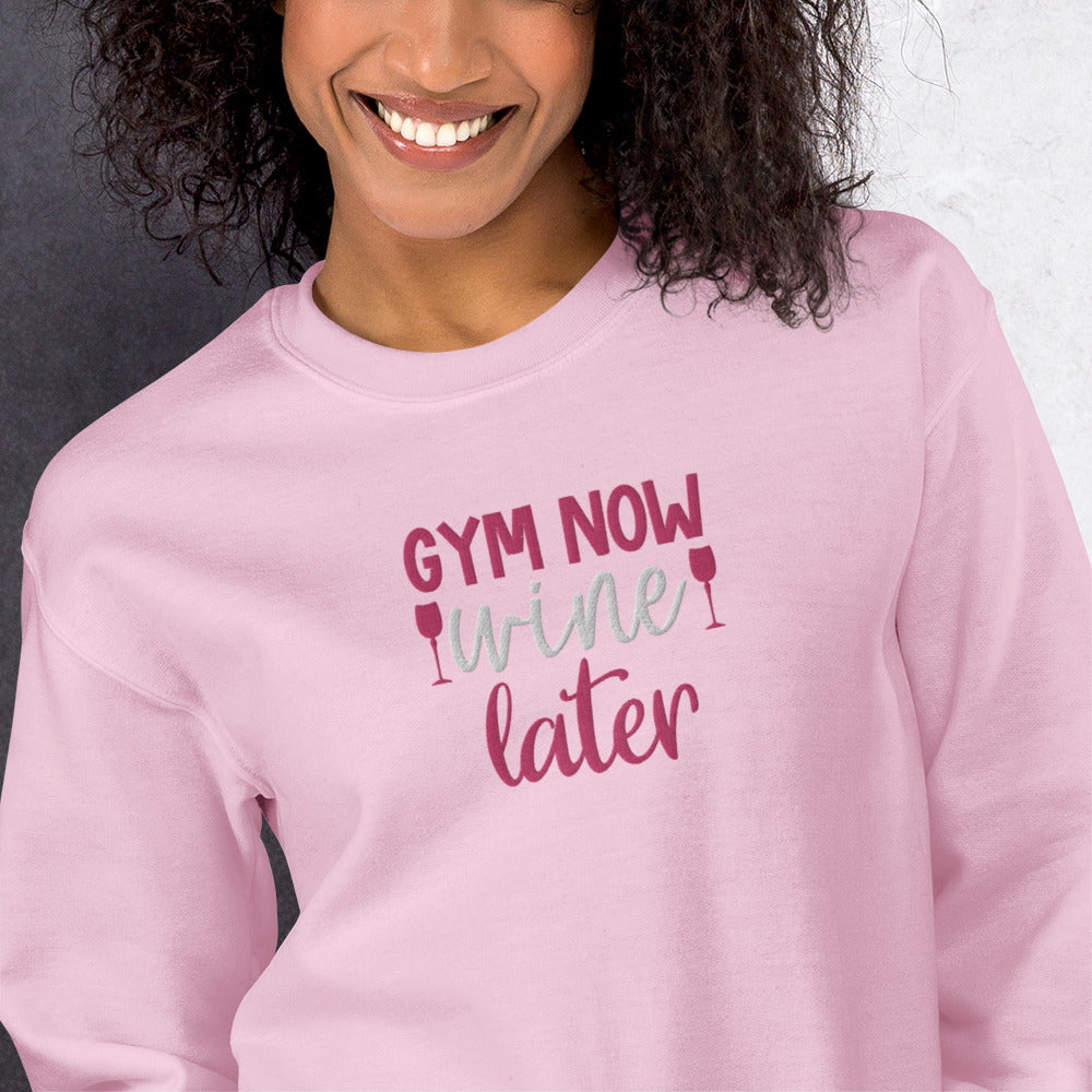 Gym Now Wine Later Embroidered Sweatshirt - COFFEEBRE