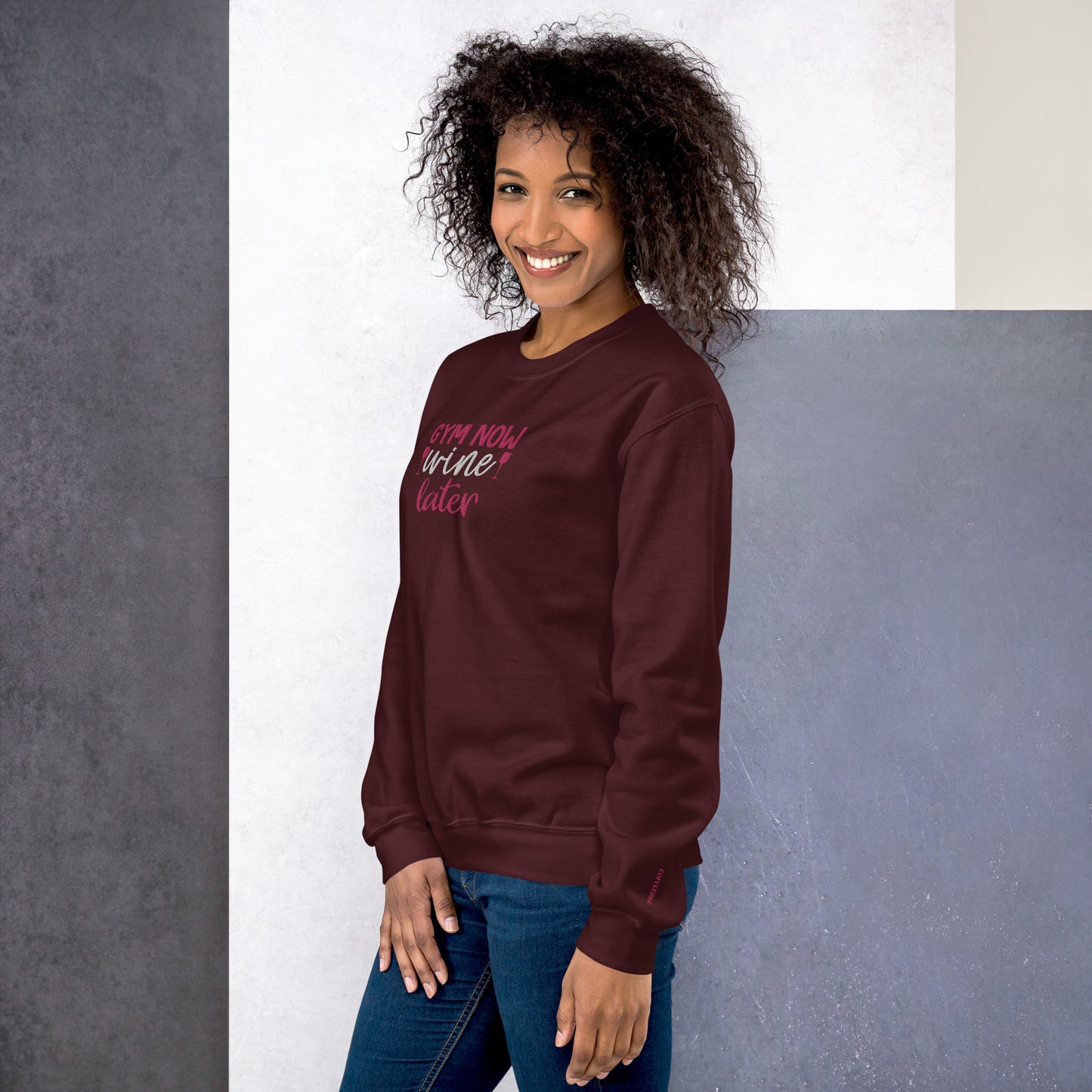 Gym Now Wine Later Embroidered Sweatshirt - COFFEEBRE