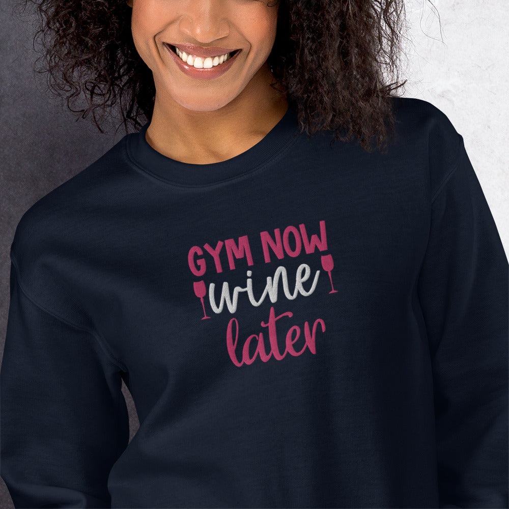 Gym Now Wine Later Embroidered Sweatshirt - COFFEEBRE