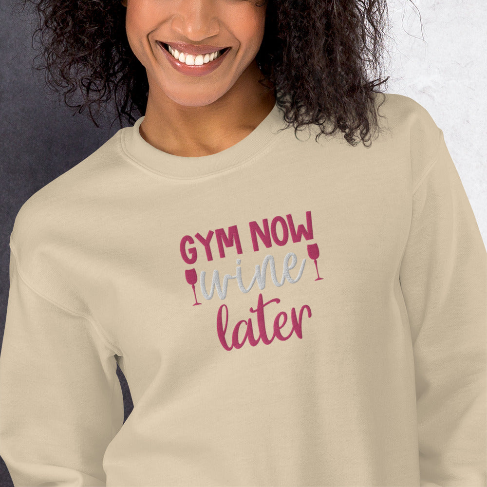 Gym Now Wine Later Embroidered Sweatshirt - COFFEEBRE