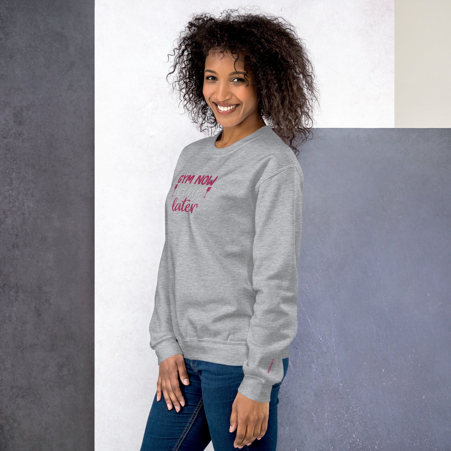 Gym Now Wine Later Embroidered Sweatshirt - COFFEEBRE