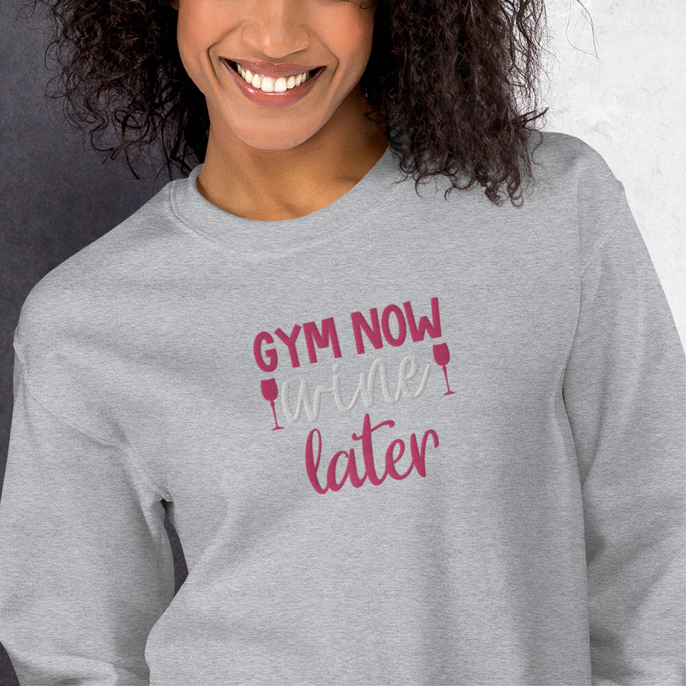 Gym Now Wine Later Embroidered Sweatshirt - COFFEEBRE